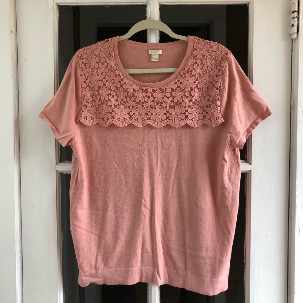 J.Crew Scalloped Lace Shirtsleeve Sweater